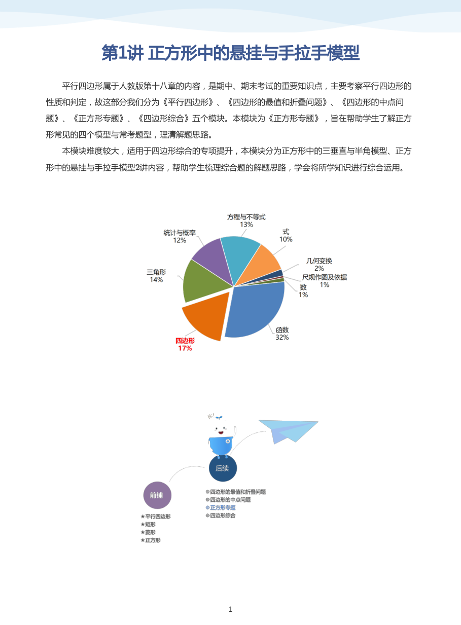 第1讲 正方形中的悬挂与手拉手模型(教师版).pdf 第 1 页